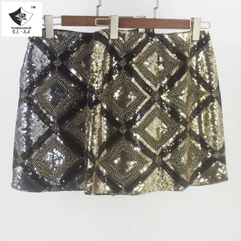 

LPSK Real Shot . New Double-Sided Sequined High Waist Skirt Heavy Work Beaded Elastic Waist Hip skirts womens long skirt