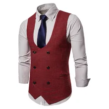 Autumn And Winter New Style Foreign Trade Fashion Double Breasted Waistcoat Men's EBay Ouma Stripes Men Suit Waistcoat