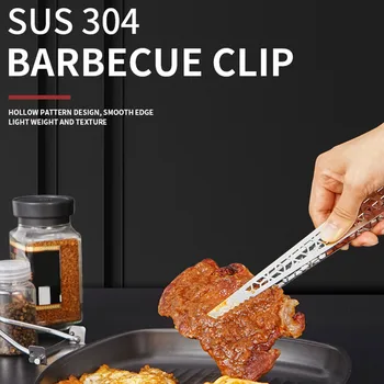 

Stainless Steel Portable Jagged Home For Cooking Rustproof Multifunction Non Slip Kitchen Tongs BBQ Clip Hollowed Steak