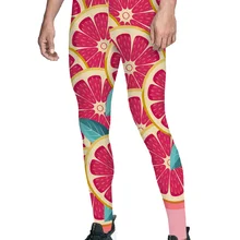 Брюки с фруктовым рисунком для мужчин, влагоотводящие, не просвечивающие, тянущиеся, с 3D принтом, девять штанов, высокая посадка, металлик, для упражнений, бесшовные, St