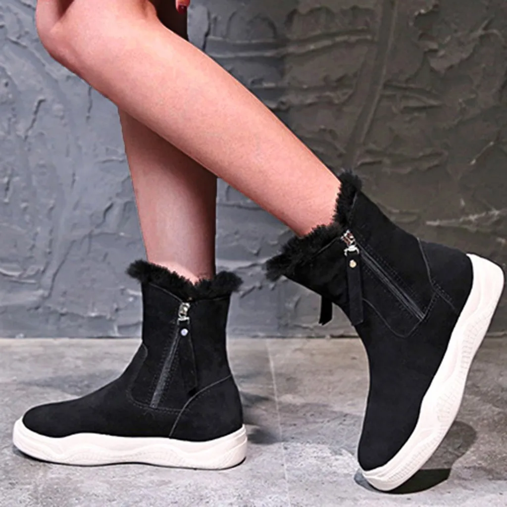 Women Winter Fur Warm Super Boots Ladies Suede Booties Ankle Boot Plush lining Shoes Solid Color Retro Sports | Обувь