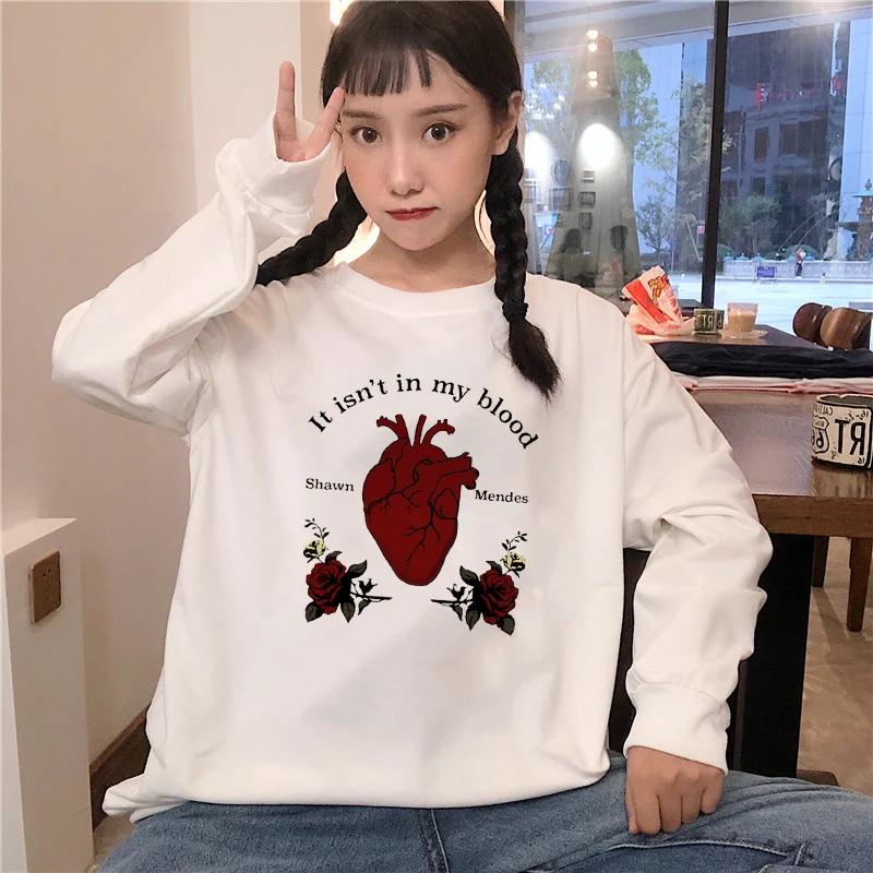 

Winter Warm It Isn't In My Blood Heart rose print Sweatshirt Rose fashion Harajuku plus size Casual Long sleeve Women Cute Tops