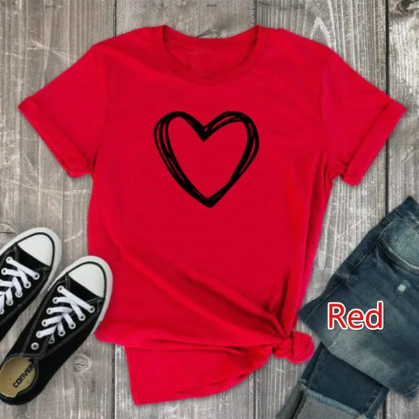 Heart Print T Shirt Women Short Sleeve O Neck Loose Tshirt 2020 Summer Women Tee Shirt Tops Camisetas Mujer