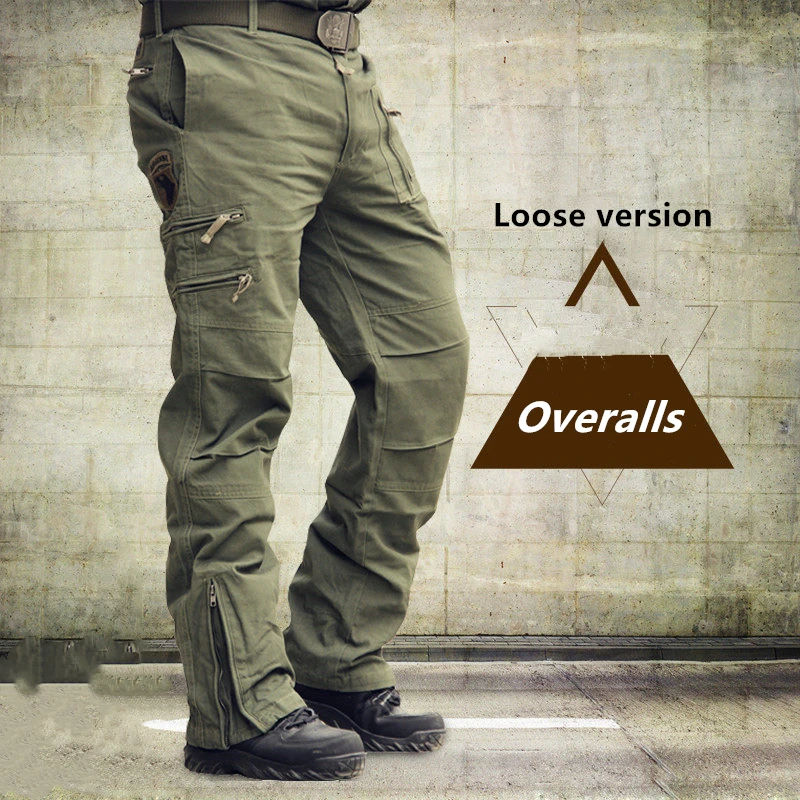 Тактические штаны, армейские мужские камуфляжные штаны для бега размера плюс, хлопковые брюки, много карманов, на молнии, Военный стиль, камуфляжные черные мужские брюки-карго