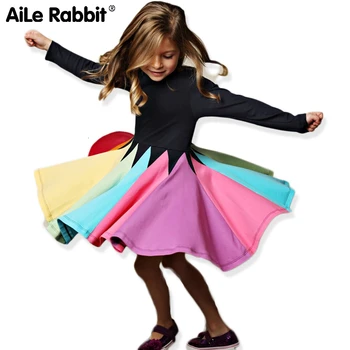 

2019 New Arrival Girls Fashion Dress Rainbow Long Sleeve Dress Fashion Dress With Princess Dress INS Style Children's Wear