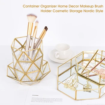 

Nordic Style Organizer Makeup Brush Holder Fashion Container Home Decor Glass Desktop Box Vase Hexagon Cosmetic Storage