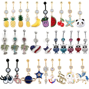 

12PCS Mix Surgical steel Fashion Flower Piercing Navel 14G Bar Bohemian Belly Button Rings Piercing For Women Navel Body Jewelry