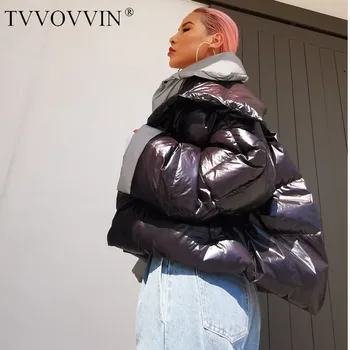 

TVVOVVIN Down Coat Women Patchwork Lantern Sleeve Womens Down Jackets Fake Two White Duck Thickened Loose Short Bread Coat EGZB