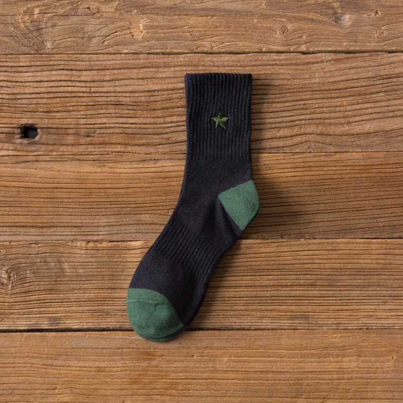 Black 1 pair Мужские носки, хлопковые носки в стиле хип-хоп для мужчин, повседневные длинные носки с вышивкой в виде звезд, носки для 7 дней, качественные носки в неделю - Цвет: Black 1 pair