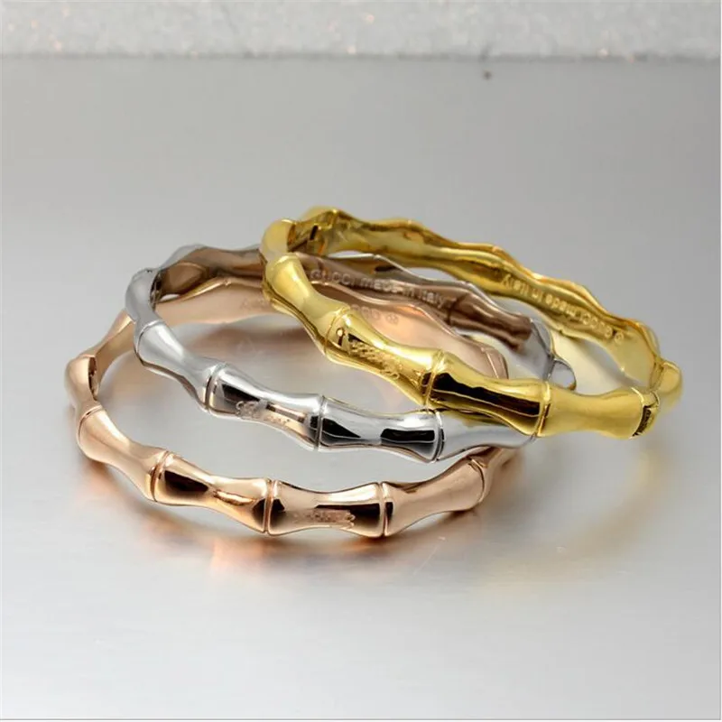 

High Quality Stainless Steel Gold Bamboo Bracelets & Bangles for Women Titanium Rose Gold Fashion Jewelry Girl Friend Gifts