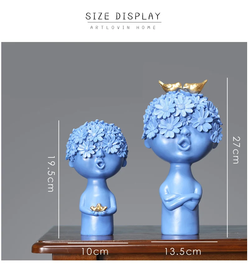 Kids Room Decorations Creative Boy With Bird Figurines Resin Little Bust Statue Kids Room Decor Accessories TV Cabinet Ornaments