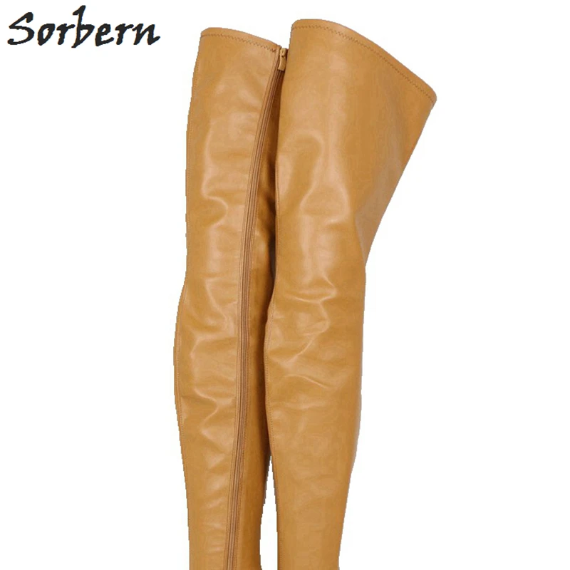 Sorbern; матовые очень длинные женские сапоги выше колена; сапоги на высоком каблуке; черные сапоги с острым носком в готическом стиле по индивидуальному заказу - Цвет: Camel