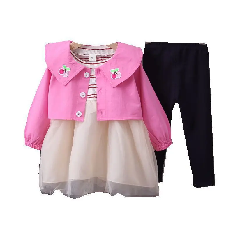 

New Spring Autumn Baby Girl Clothes Children Cotton Jacket Dress Pants 3Pcs/sets Toddler Fashion Costume Infant Kids Tracksuits