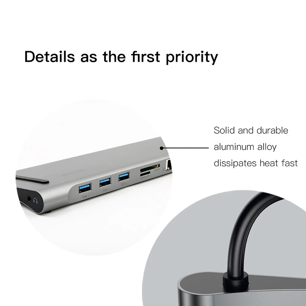  1080P 10 in 1 Hub 4K USB Type-C to USB 3.0 TF HDMI VGA RJ45 Mini DP docking station Audio Add Memor