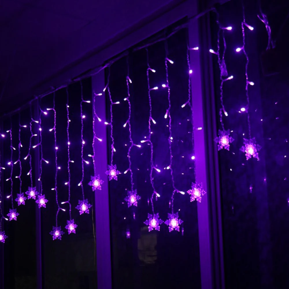Purple 3,5 м/5 м 8 режимов Снежинка светодиодный светильник гирлянда занавеска сказочная лампа Снежинка Гибкая Рождественская Новогодняя декорация EU/US/AU/UK вилка - Испускаемый цвет: Purple