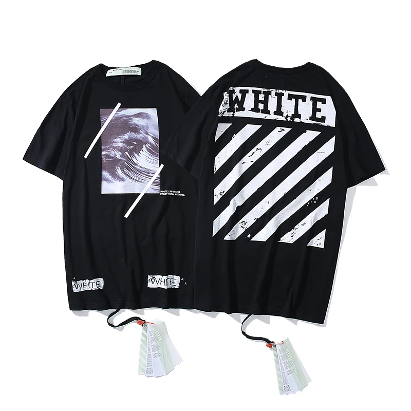 

Sea wave oblique stripe 19ss Off-White OW Men/Women Fashion Couple Lovers models Cotton Casual Short sleeve Round neck T-shirt