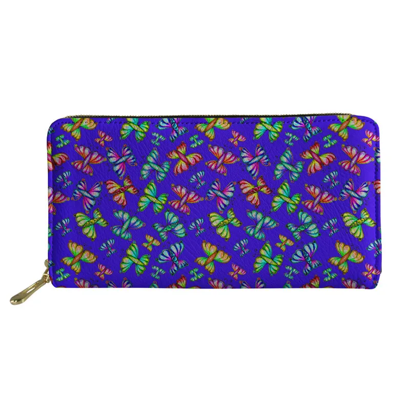 As Picture Thikin Pretty Colorful Butterfly Long Wallet Women Purses Fashion Coin Purse Card Holder Female Clutch Money Bag PU Leather - Цвет: As Picture