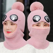 Новая модная женская Лыжная шапка для женщин и мужчин, вязаная шапка, утолщенная теплая шапка, Лыжные шапки с очками, зимние шапки для женщин