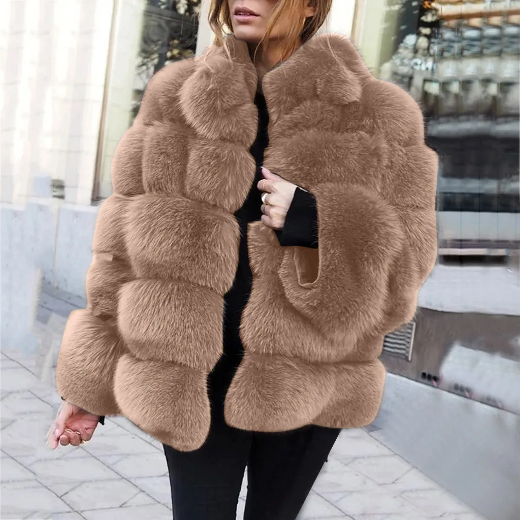 Женская верхняя одежда, пальто, куртки размера плюс, короткое пальто из искусственного меха, теплая куртка FauxLong, верхняя одежда с рукавами, модное женское пальто F40 - Цвет: KH