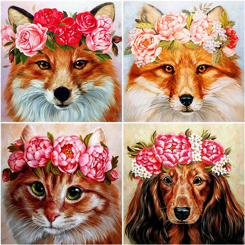 

DIY 5D Diamond Painting Cat In Flower Wreath Diamond Embroidery Cross Stitch Animal Mosaic Full Round Rhinestones Home Decor