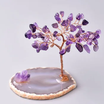 Natural Crystal Tree Amethyst Rose Quartz Aquamarine Lucky Tree Decoration Agate Slices Stone Mineral Ornaments Office decor 2