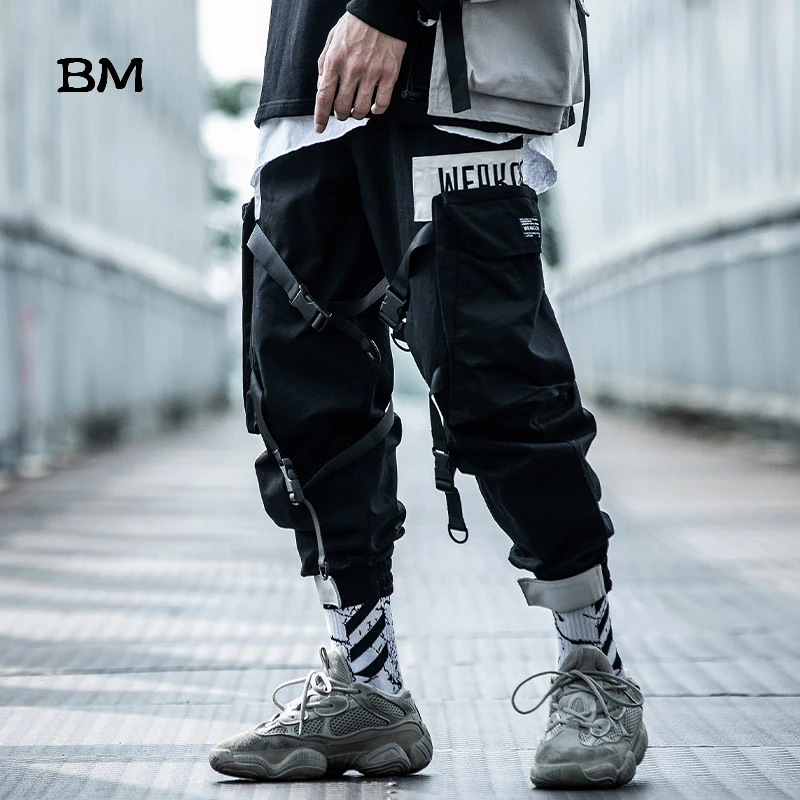 BM хип хоп Techwear брюки уличная одежда шаровары мужские Exo корейская мода черные