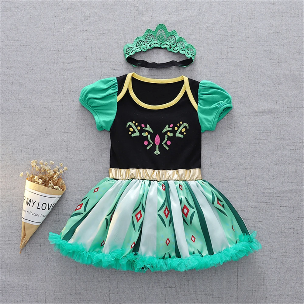Fancy Fairy Baby Romper Elsa Ariel Belle Rapunzel Princess Costume 1 Year Birthday Tutu Dress Lace Headband Christening Baptism 2