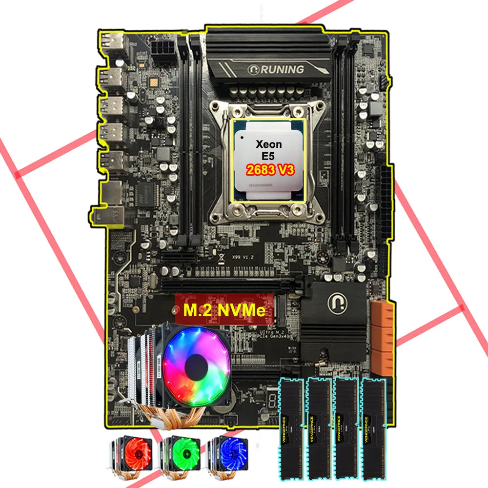Компьютер DIY скидка Runing X99 LGA2011-3 материнская плата с M.2 NVMe Слот Процессор Intel Xeon 2683 V3 кулер ram 64G (4*16G) DDR4 2400 Компьютер DIY скидка Runing X99 LGA2011-3 материнская плата с M.2 NVMe Слот Процессор Intel Xeon 2683 V3 кулер ram 64G (4*16G) DDR4 2400
