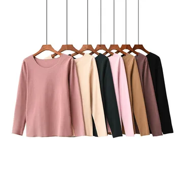

2019 Women Autumn T Shirt Tees Long Sleeve Warm Thick Velvet T-Shirts Female Bottoming Shirt Tops Underwear Plus Size 2XL