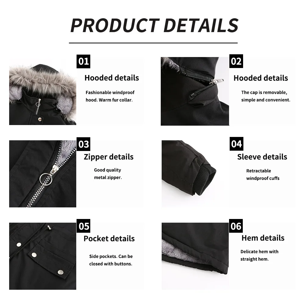 Women Fleece Cotton Parka Jacket Fur Hooded Winter Snow Coat Red Thickened Warm Overcoat Fur Lined Outerwear Jacket