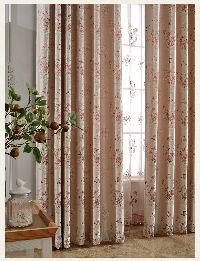 European Pastoral Jacquard Shade Curtains for Living Dining Room Bedroom