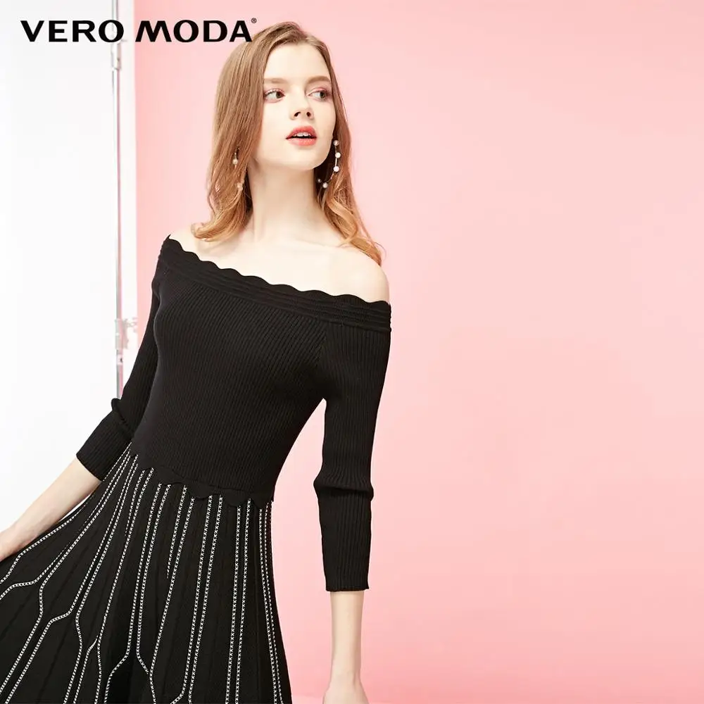 Vero Moda женское платье в полоску с вырезом лодочкой 3/4 рукавами | 319146533