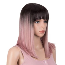 Bella 14 inch Bob Synthetic Wigs For Women Short Bob Wig With Bangs Straight Hair Extension Pink Red Black Wig Lolita Cosplay