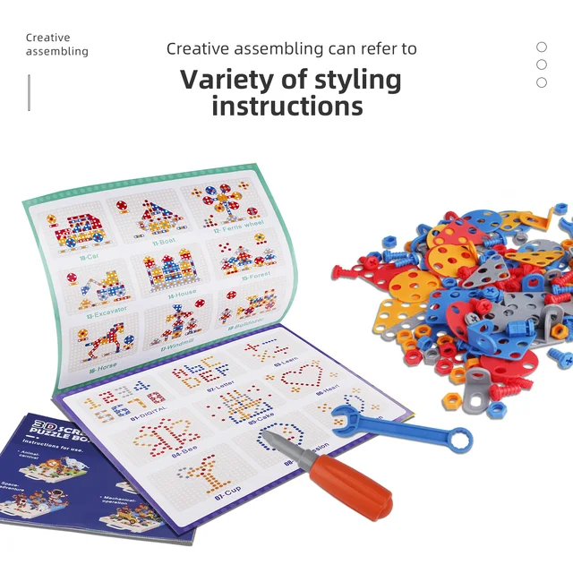 3D Cartoon Bricks Puzzle Toy Drilling Screw Nut DIY Building Blocks Assembly Games Set Educational Toys Gifts for Children Boy 2