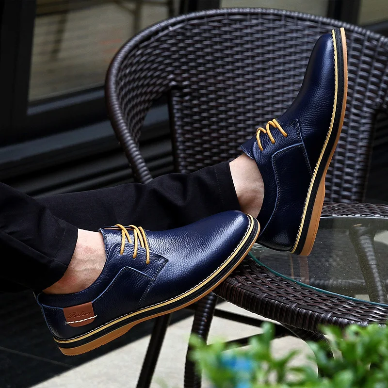 Мужская повседневная обувь из натуральной кожи; удобные деловые повседневные комплекты из воловьей кожи; большие размеры; нескользящая эластичная мужская обувь
