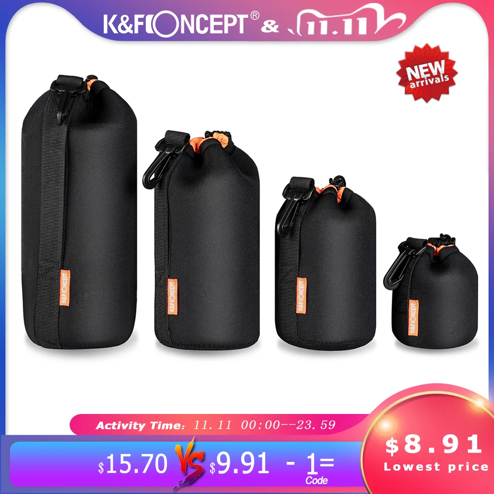 

K&F CONCEPT DSLR Camera Bag Lenses Pouch Soft Protective Portable Neoprene Lens Bag 4 Sizes for Canon Nikon Digital Camera Case