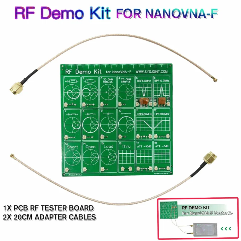 

6* NanoVNA RF Demo Test Board Vector Network Filter Attenuator+Cable Supplies