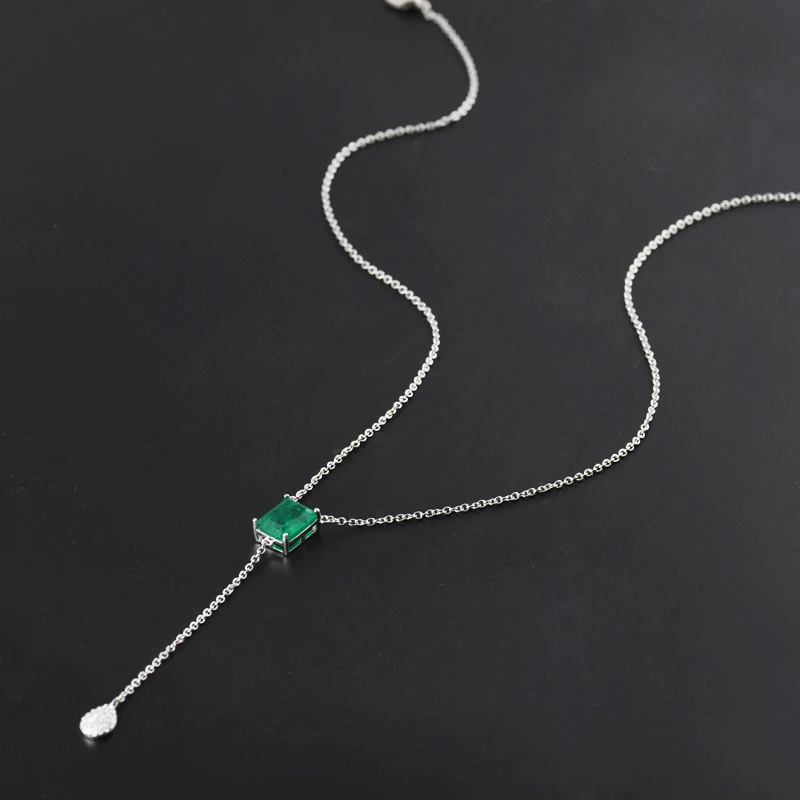 FFGems Created Emerald Pendant Necklace Green Gemstone Fine Jewelry For Women Lady Engagement Wedding Party Gift With Box