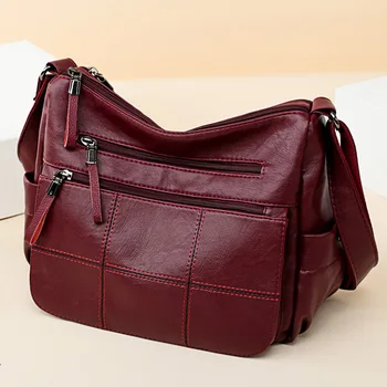 

2019 New Handbag PU Leather Old Age Messenger Bag Mom Shoulder Bag Soft Leather Large Capacity Bag