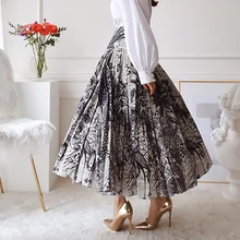 Женская мода, брендовая юбка с высокой талией, подиумная дизайнерская Роскошная брендовая юбка с большим подолом и принтом листьев, хлопковые плиссированные юбки синего цвета