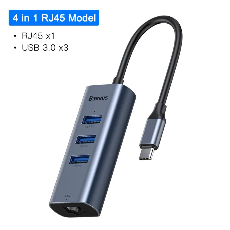 Baseus USB C концентратор USB для мульти HDMI USB 3,0 RJ45 Кардер ридер OTG адаптер USB разветвитель для MacBook Pro Air USB док-станция type C концентратор - Цвет: 4 in 1 RJ45 USB HUB