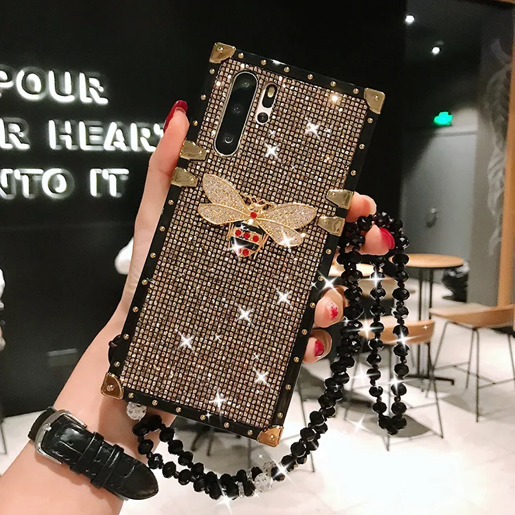 Модный Роскошный чехол для телефона huawei Honor 20 Pro 10 8X 20i, задняя крышка с заклепками и квадратными блестящими градиентами, чехол с ремешком - Цвет: Gold