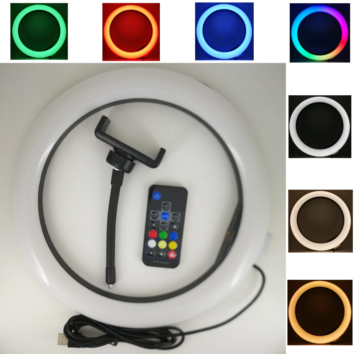 Rgb кольцевой светильник 10 ''+ USB LED освещение с зажимом для телефона + пульт