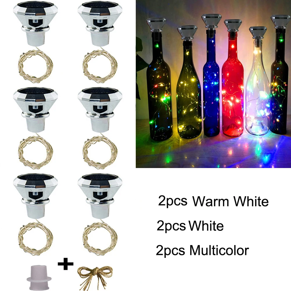 6 pcs Solar Wine Bottle Lights, 2M 20 LEDs Solar String Fairy Light Outdoor Waterproof Solar Diamond Cork Lights for Home Decor best solar light for home Solar Lamps