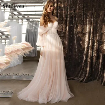 

Smileven Light Pink Sweetheart Wedding Dresses Bohemian Off Shoulder Bridal Gown Plus Size Elegant Princess Wedding Party Dress