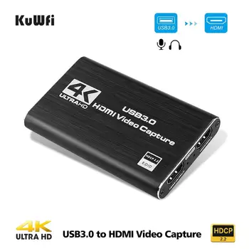 

KuWFi 4K/30Hz Input 1080P Output HDMI capture card USB3.0 driver-free game broadcaster microphone HD video 1080P recording box