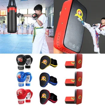 

2pcs Kid Boxing Gloves + 2pcs Kick Punch Pads + 2pcs Curved Boxing Mitts for Children Kickboxing MMA Muay Thai Sparring Training