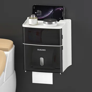 

Bathroom Wall Mount Paper Holder Waterproof Toilet Roll Holder Shelf Tissue Box Creative Paper Tray Tube Storage Box For People