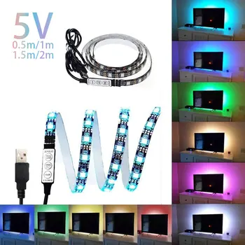 

USB Waterproof LED Strip Lamp DC5V 3-Key Remote Contorl Flexible Light Lamp 5050RGB Desk Decor Screen TV Background Lighting