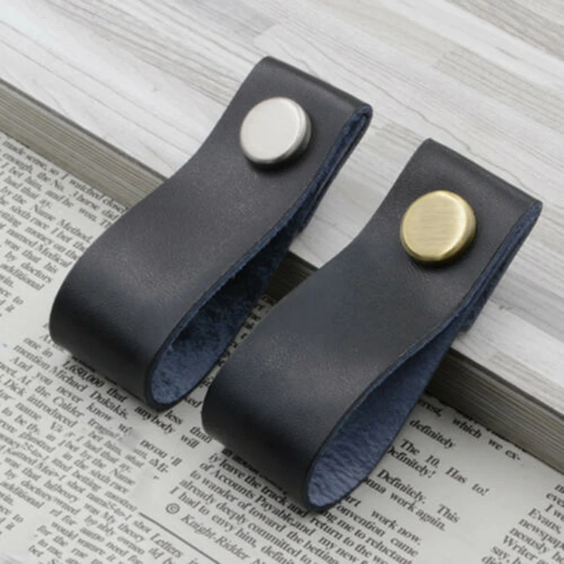 Handmade Leather Minimalist Drawer Pull Door Handles Cabinet Cupboard Loop Pulls